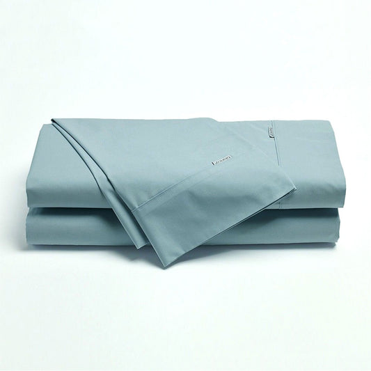 Bianca Heston Cotton Percale Sheet Set Steel Blue Super King