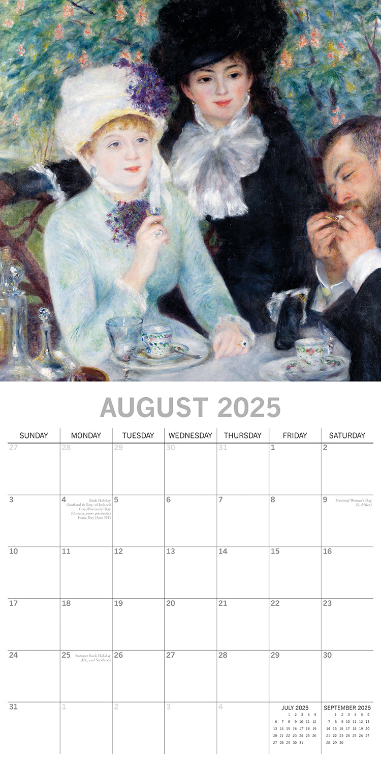 Renoir - 2025 Square Wall Calendar Fine Arts 16 Months Premium Planner Gift