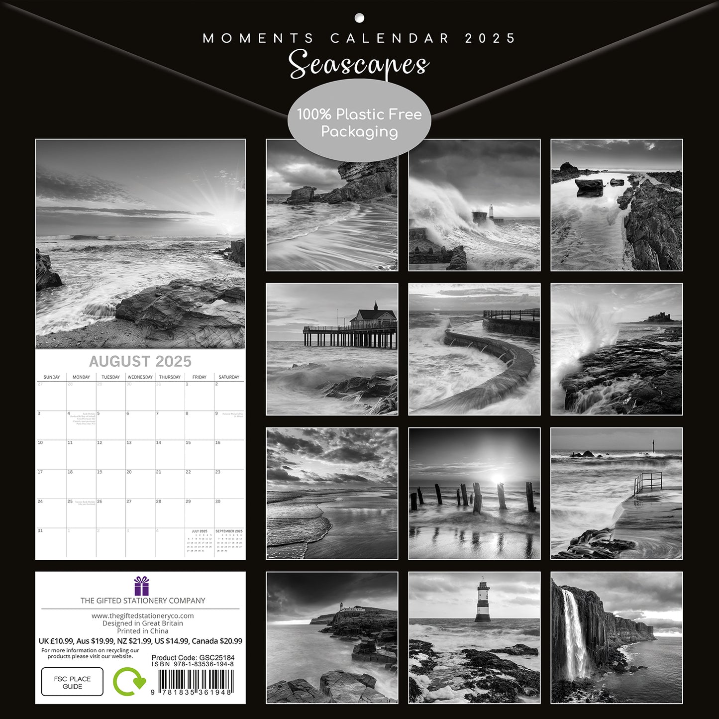 Seascapes - 2025 Square Wall Calendar 16 Months Premium Planner Christmas Gift