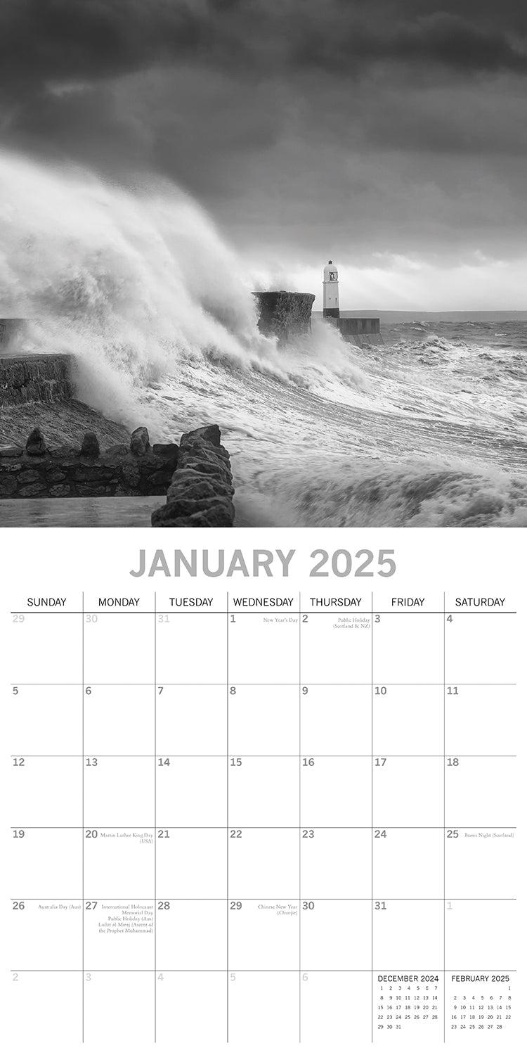 Seascapes - 2025 Square Wall Calendar 16 Months Premium Planner Christmas Gift