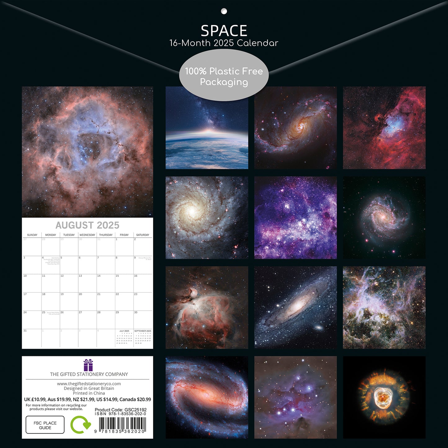 Space 2025 Square Wall Calendar 16-Month Christmas New Year Premium Planner Gift