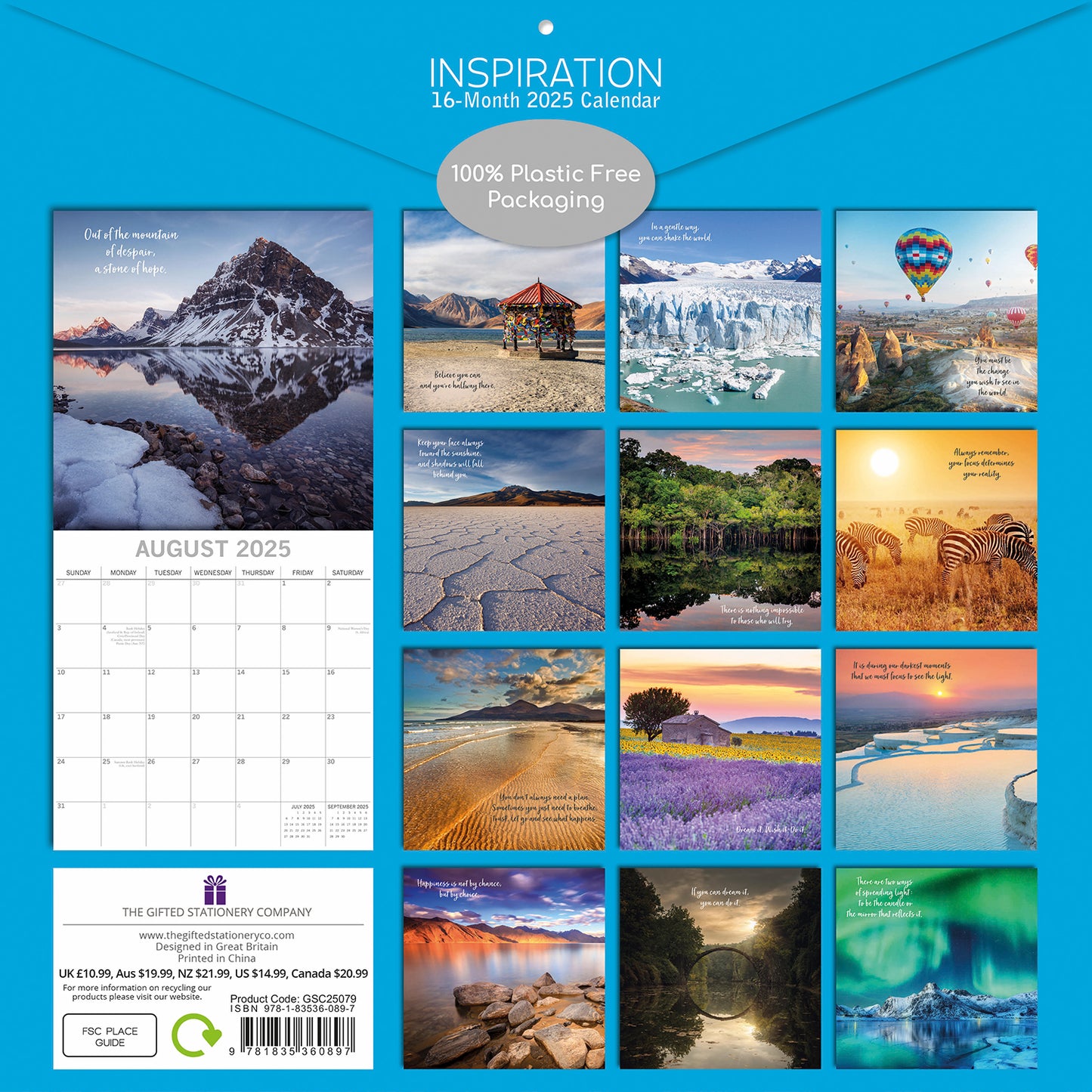 Inspiration - 2025 Square Wall Calendar 16 Months New Year Premium Planner Gift