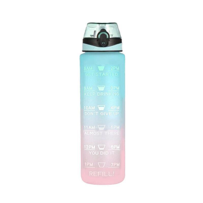 1L Water Bottle Motivational Drink Flask With Time Markings Bpa Free Sport Gym - Grey