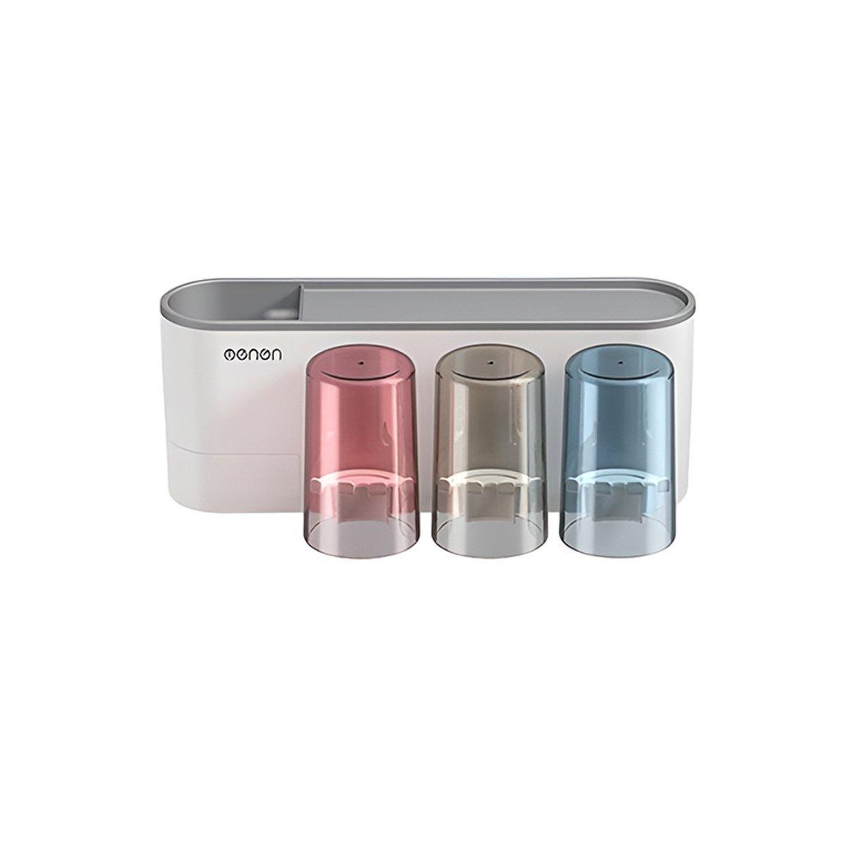Bathroom Wall Mounted Toothbrush Holder Toothpaste Stand Storage Rack With Cup - Two Cups Set