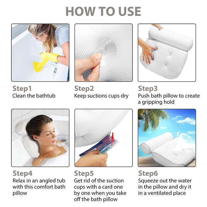 Home 3D Mesh Bath Pillow Back Neck Support Bathtub Spa Hot Tub Suction Cups New