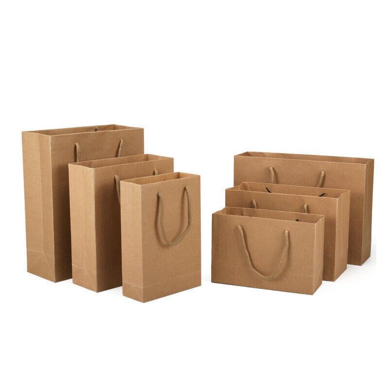 50X Kraft Paper Bags Gift Shopping Carry Craft Brown Bag With Handles - 50PCS  22*15*6CM