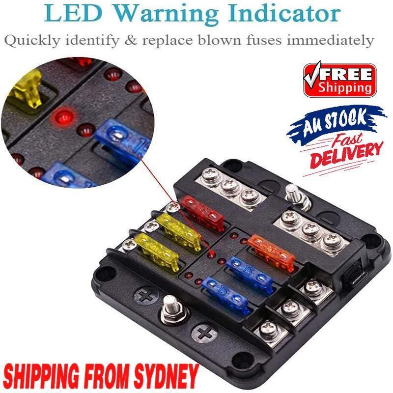 23PC 6 Way Blade Fuse Box Block Holder Indicator LED Light 12V/32V Car Marine