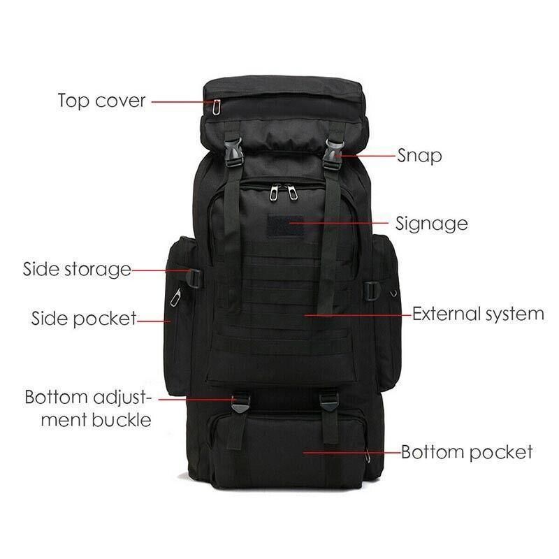 80L Military Tactical Backpack Bag Outdoor Hiking Trekking Camping Rucksack Au