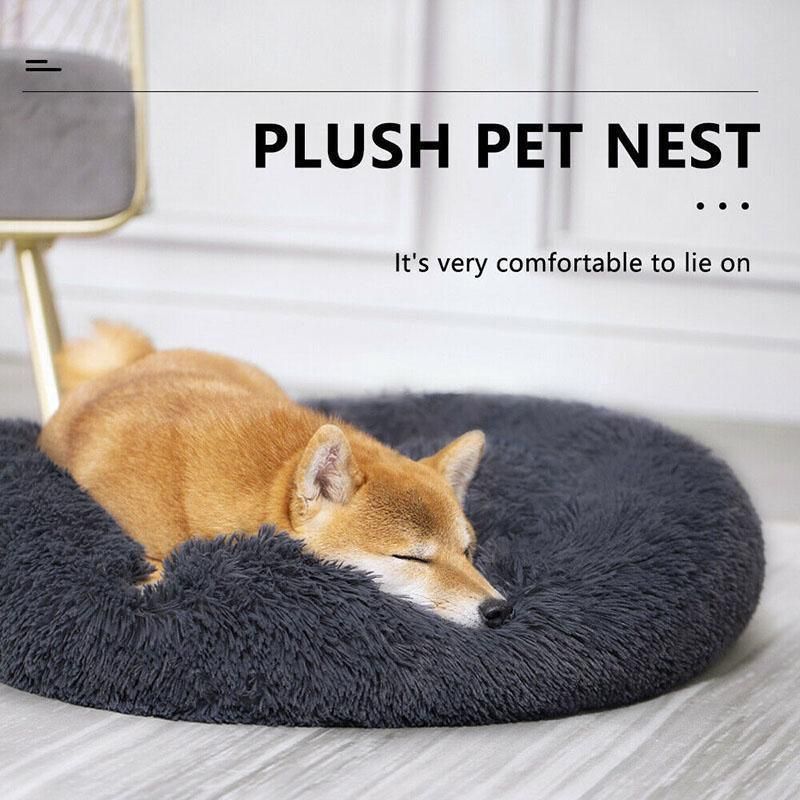 Coffee Cat Bed Pet Bed Dog Donut Nest Calming Deep Sleeping Soft Plush Kennel Washable - 80CM