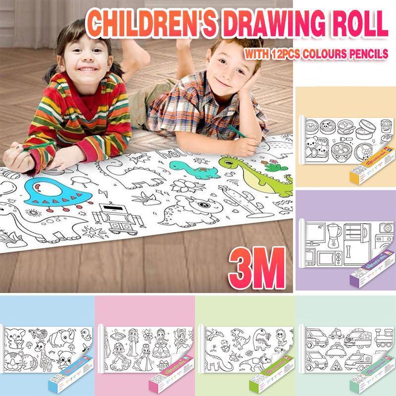 3M DIY Colouring Paper Roll with 12 Colour Pencils Cartoon Doodle Set - Lovely princess(With 12PCS Colored Pencils)