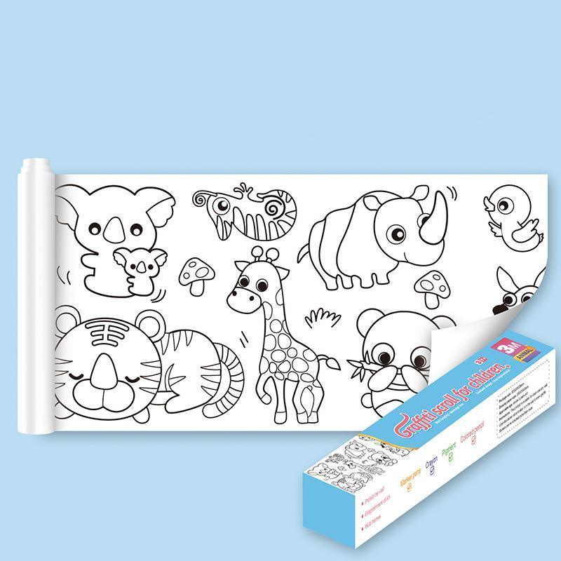 3M DIY Colouring Paper Roll with 12 Colour Pencils Cartoon Doodle Set - Dinosaur Land(With 12PCS Colored Pencils