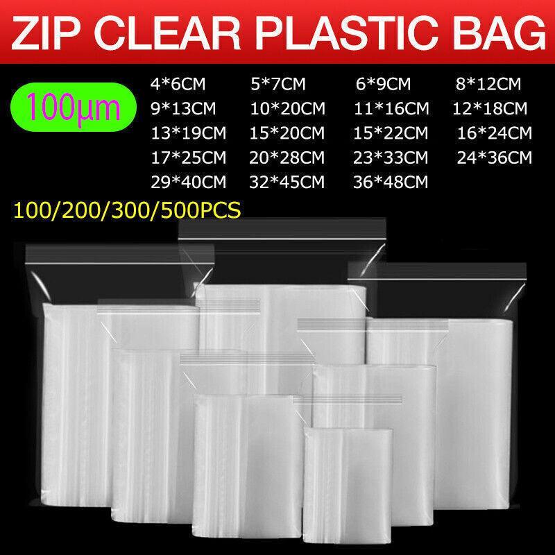 100PCS 100micron Bulk Clear Resealable PE Plastic Zip Bags - 20*28Cm