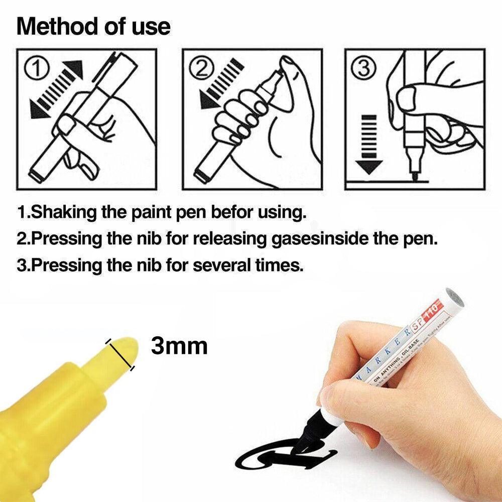 Multicolour Permanent Paint Marker Pens for Tyre Metal Glass Rubber - 12-Colour Set
