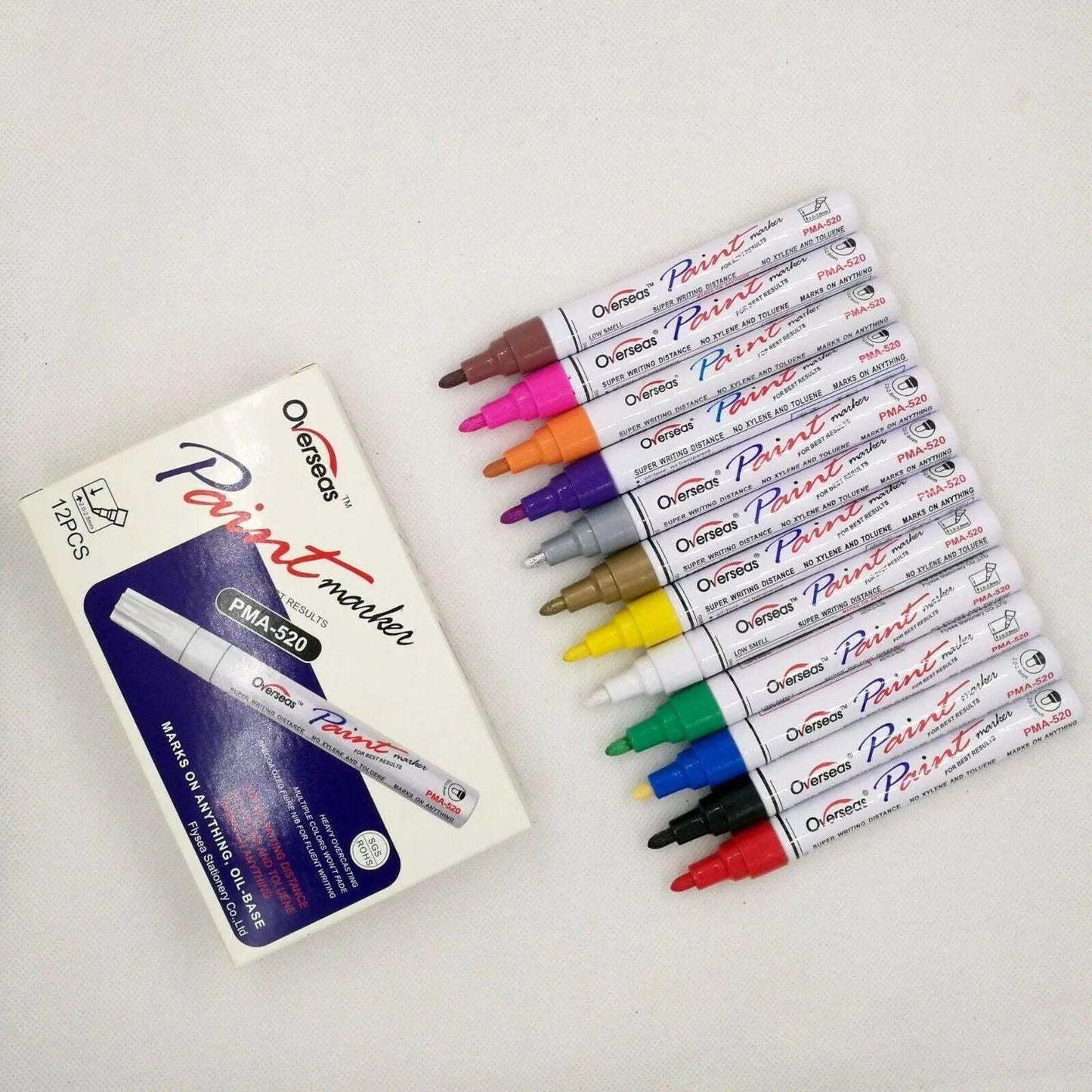 Multicolour Permanent Paint Marker Pens for Tyre Metal Glass Rubber - 12-Colour Set