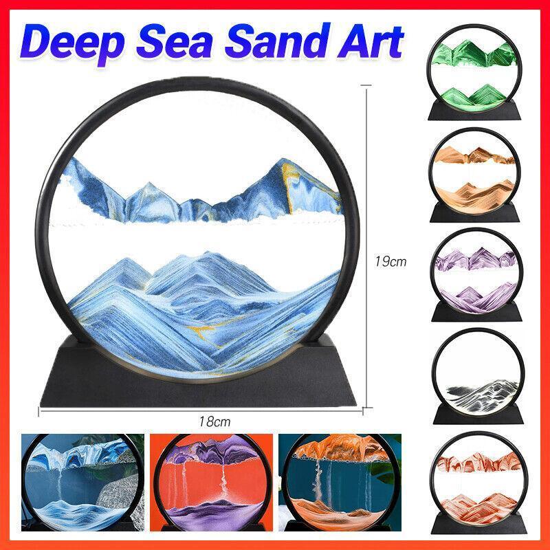 Moving Sand Art Picture Round Glass Quicksand Painting 3D Deep Sea Sandscape Au - Green