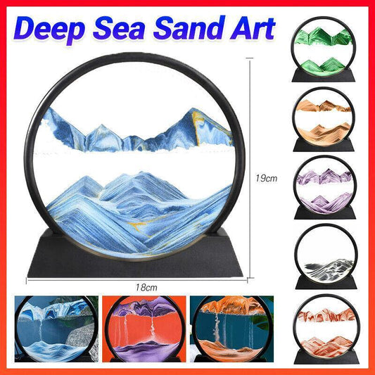 Moving Sand Art Picture Round Glass Quicksand Painting 3D Deep Sea Sandscape Au - Green