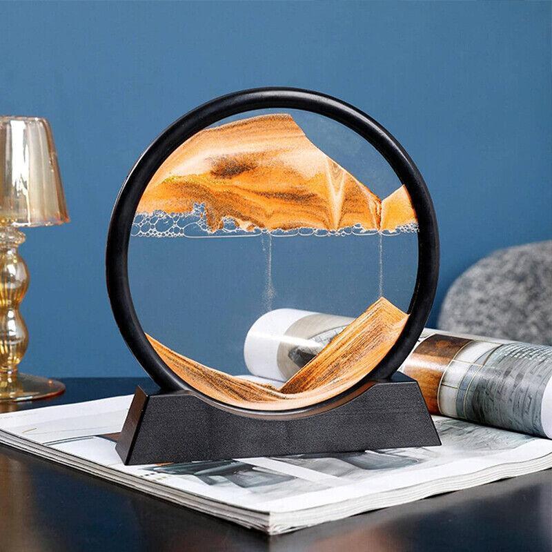 Moving Sand Art Picture Round Glass Quicksand Painting 3D Deep Sea Sandscape Au - Green