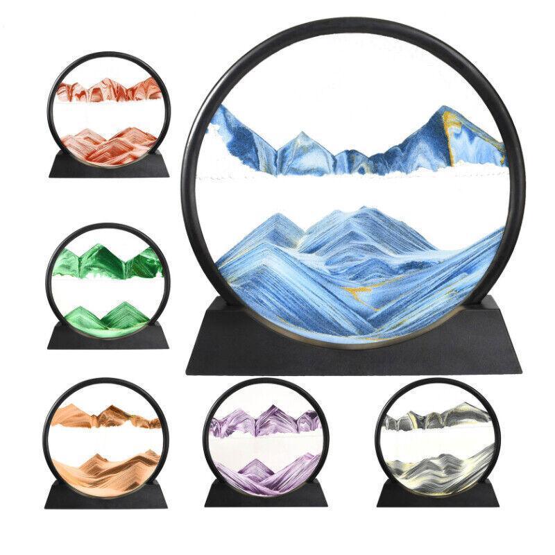 Moving Sand Art Picture Round Glass Quicksand Painting 3D Deep Sea Sandscape Au - Purple