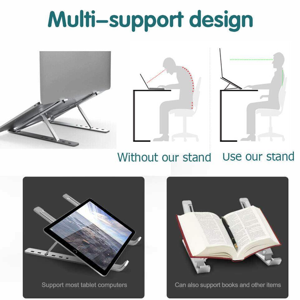 Adjustable Laptop Stand Portable Aluminum Alloy Desktop Holder for 11 to 17.3 Inch - Sliver