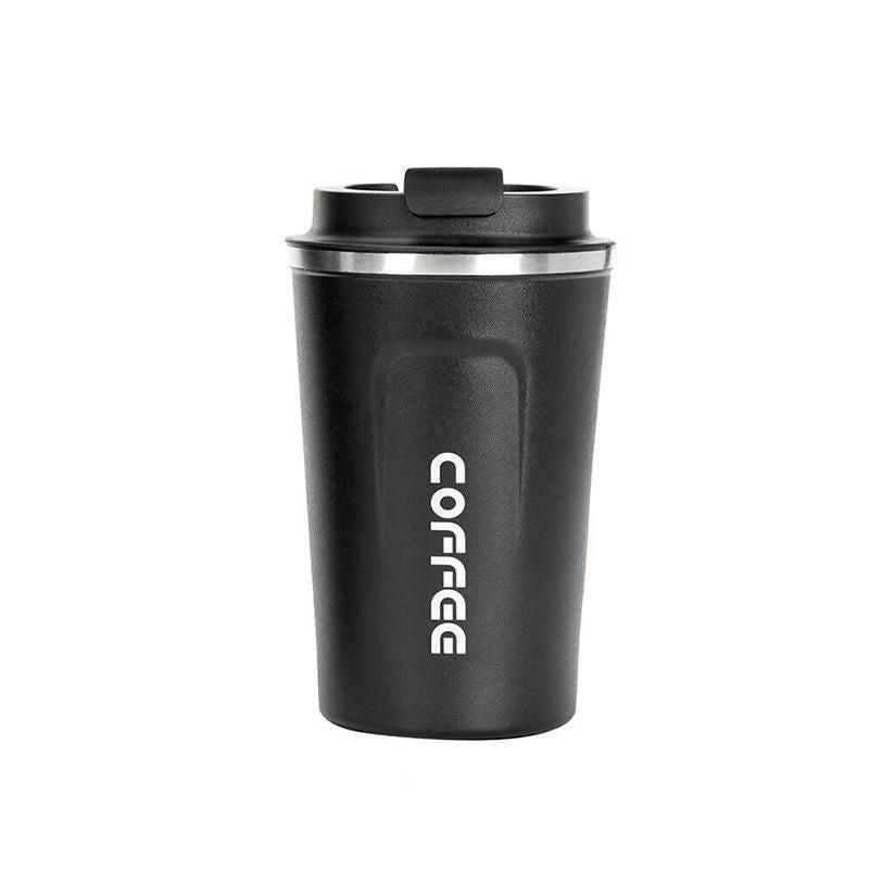 Insulated Coffee Mug Vacuum Travel Cup Thermal Stainless Steel Flask Reusable 380ML - Black