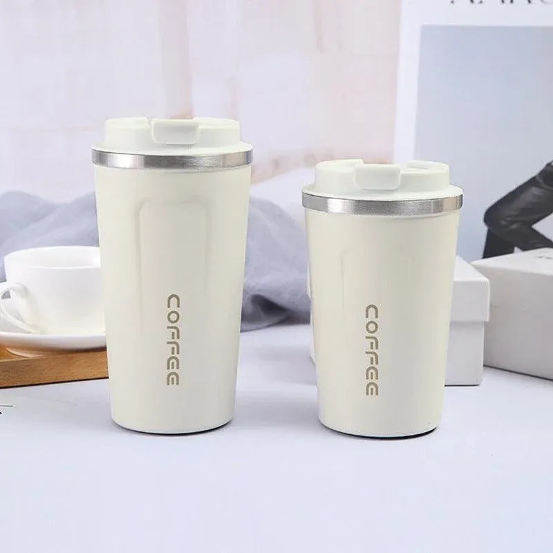 Insulated Coffee Mug Vacuum Travel Cup Thermal Stainless Steel Flask Reusable 380ML - Black