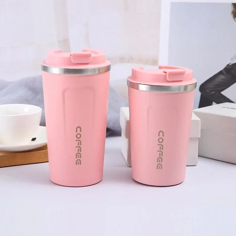 Insulated Coffee Mug Vacuum Travel Cup Thermal Stainless Steel Flask Reusable 380ML - Black