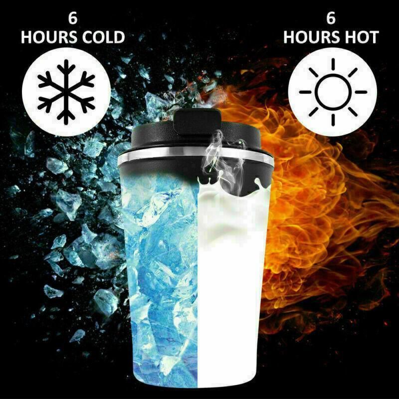 Insulated Coffee Mug Vacuum Travel Cup Thermal Stainless Steel Flask Reusable 380ML - White