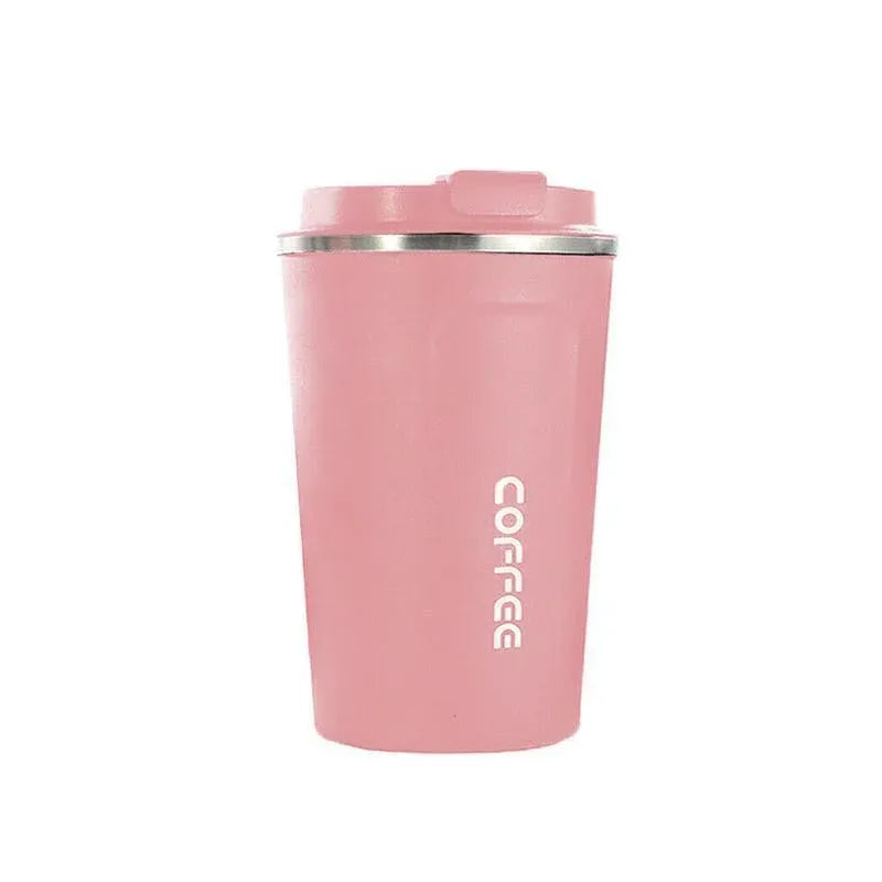 Insulated Coffee Mug Vacuum Travel Cup Thermal Stainless Steel Flask Reusable 380ML - Pink
