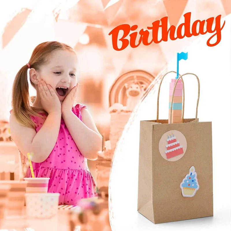 50X Kraft Paper Bags Gift Shopping Carry Craft Brown Bag With Handles - S-15cmx21cmx8cm