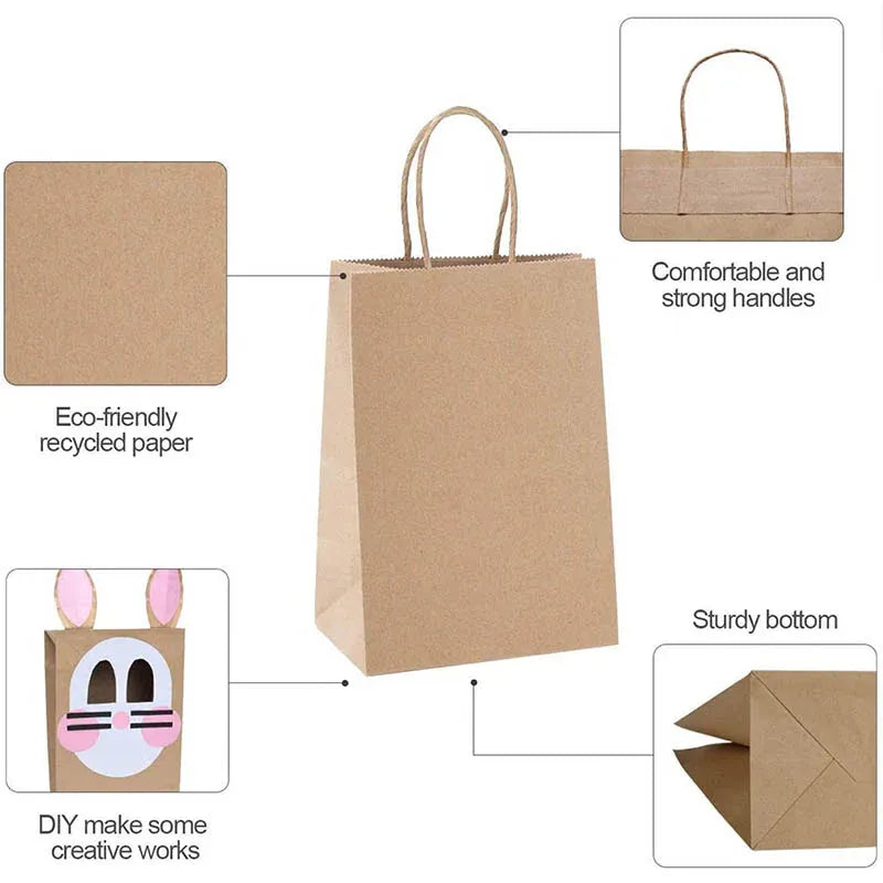 50X Kraft Paper Bags Gift Shopping Carry Craft Brown Bag With Handles - S-15cmx21cmx8cm