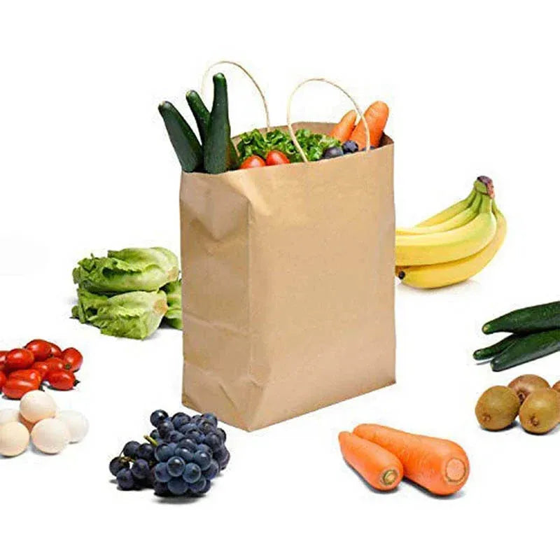 50X Kraft Paper Bags Gift Shopping Carry Craft Brown Bag With Handles - S-15cmx21cmx8cm