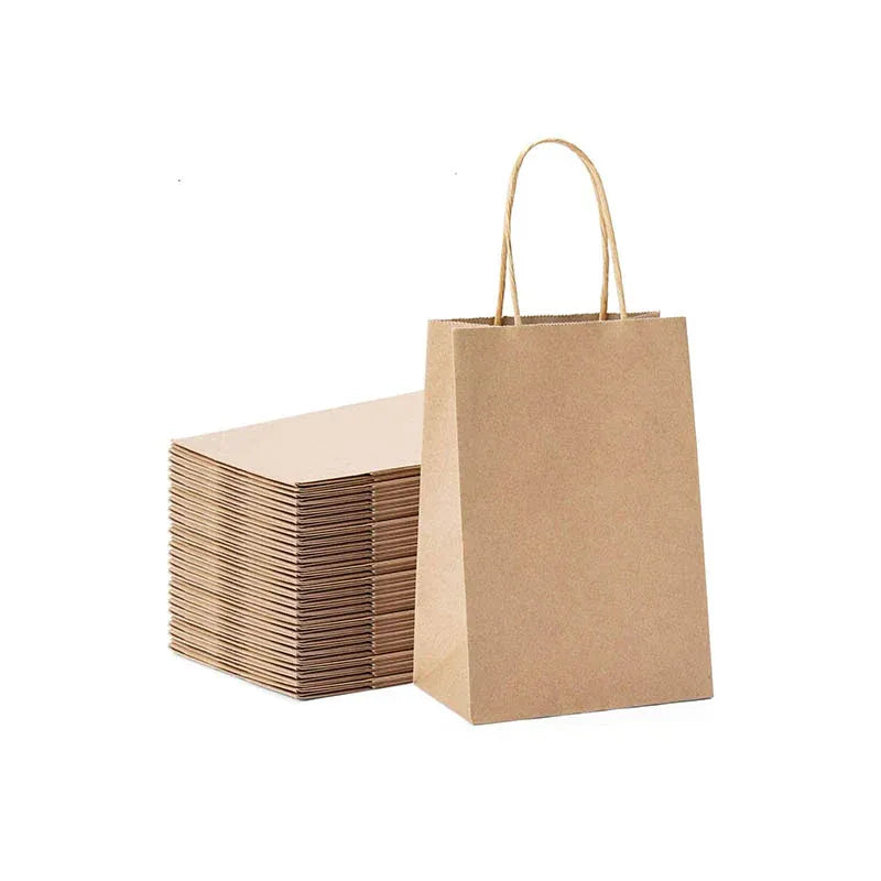 50X Kraft Paper Bags Gift Shopping Carry Craft Brown Bag With Handles - S-15cmx21cmx8cm