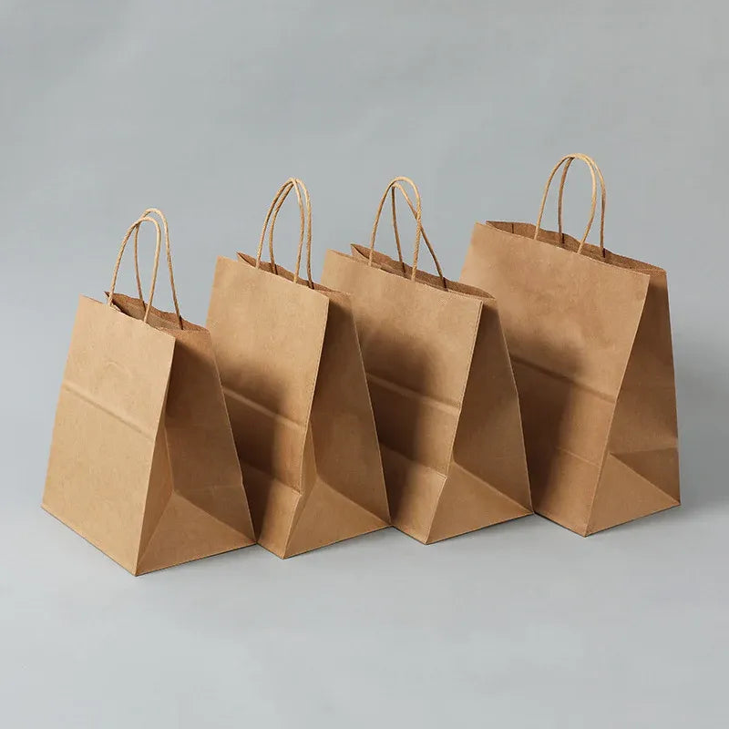 50X Kraft Paper Bags Gift Shopping Carry Craft Brown Bag With Handles - S-15cmx21cmx8cm