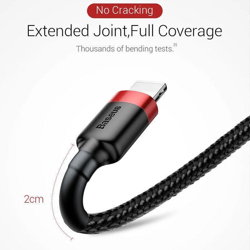Grey Black Genuine BASEUS 2.4A USB to Lighting Charging Cable Cord for iPhone 13 12 Pro XS - 3 m