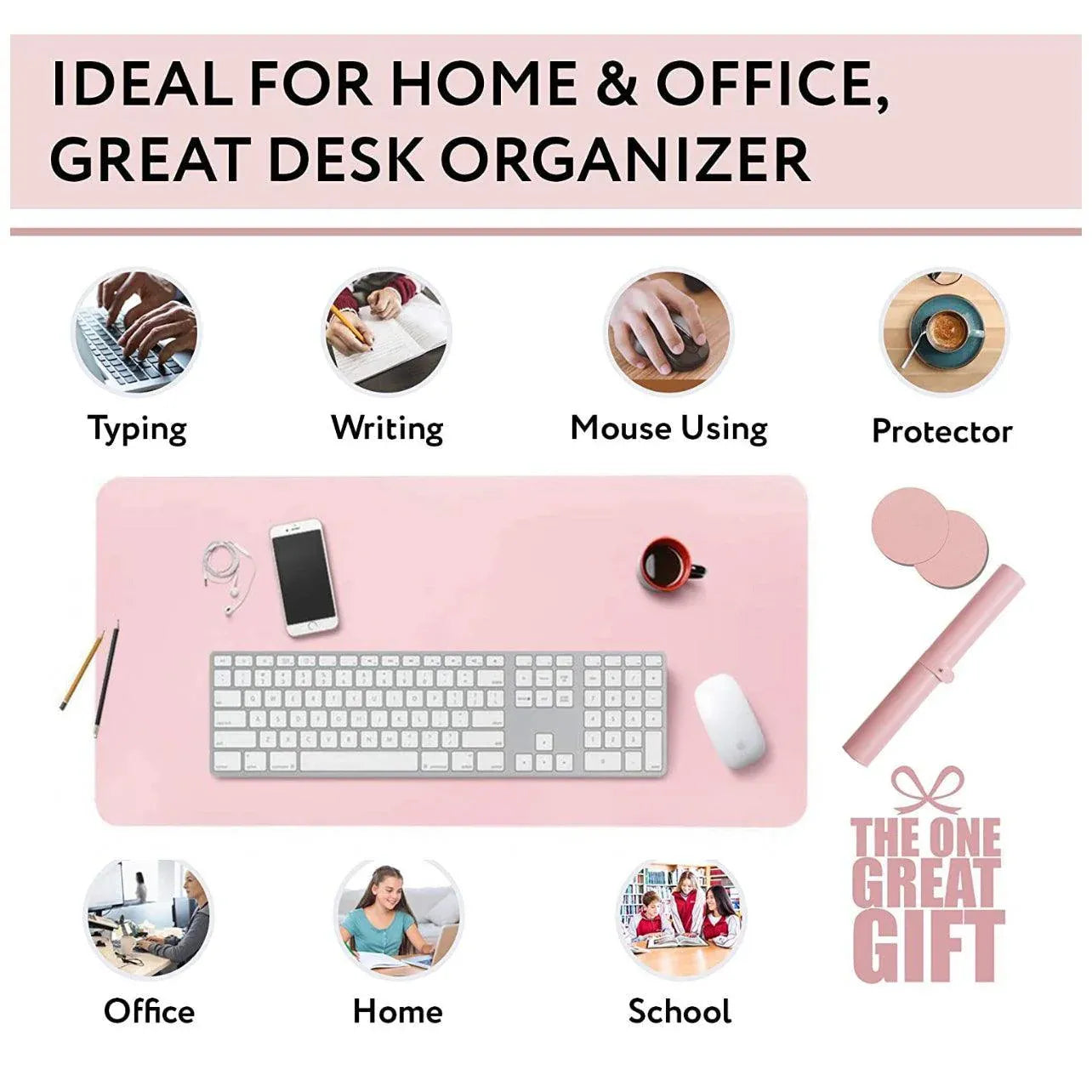 Large Leather Gaming Mouse Pad Waterproof Desk Keyboard Mat 120 x 60cm - Pink