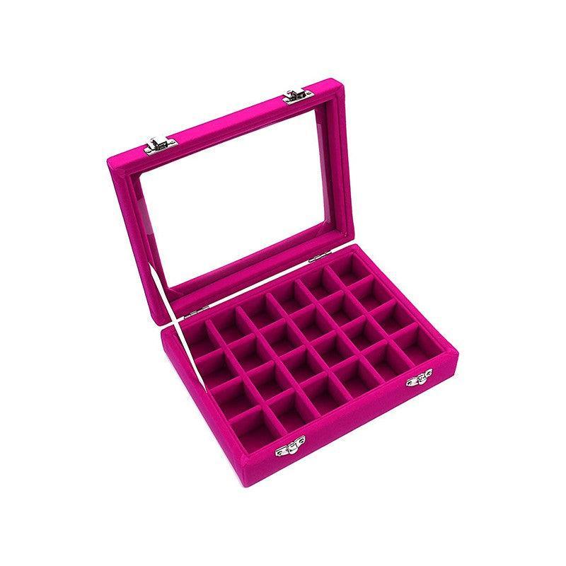 Velvet Jewelry Box Earring Organizer Display Case Storage Holder with 24 Grid - Grey