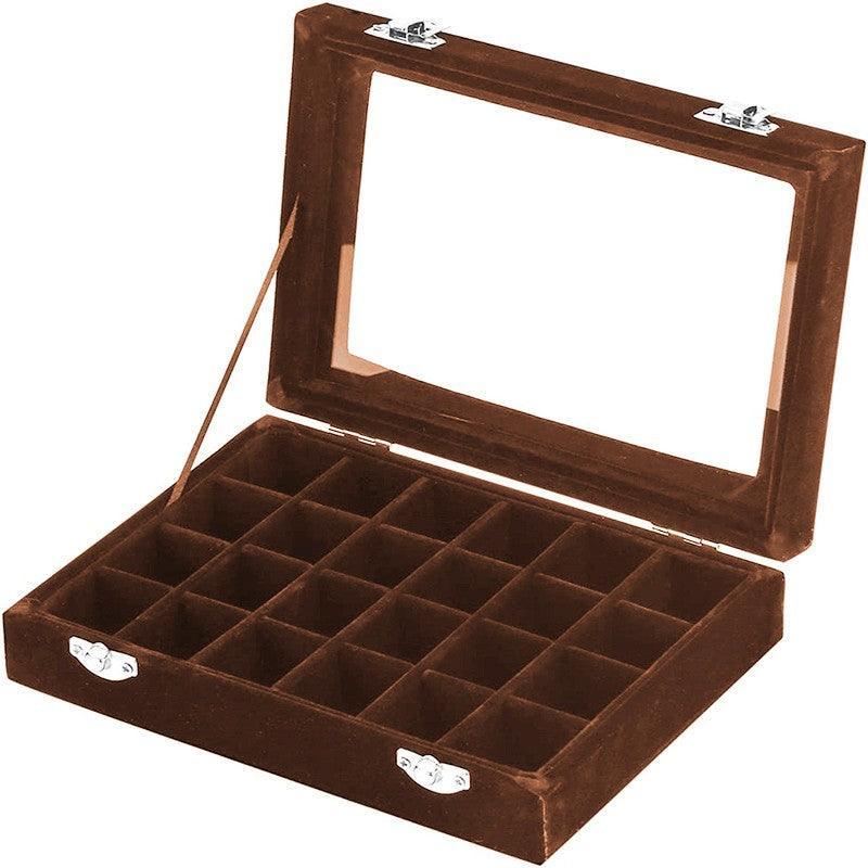 Velvet Jewelry Box Earring Organizer Display Case Storage Holder with 24 Grid - Grey