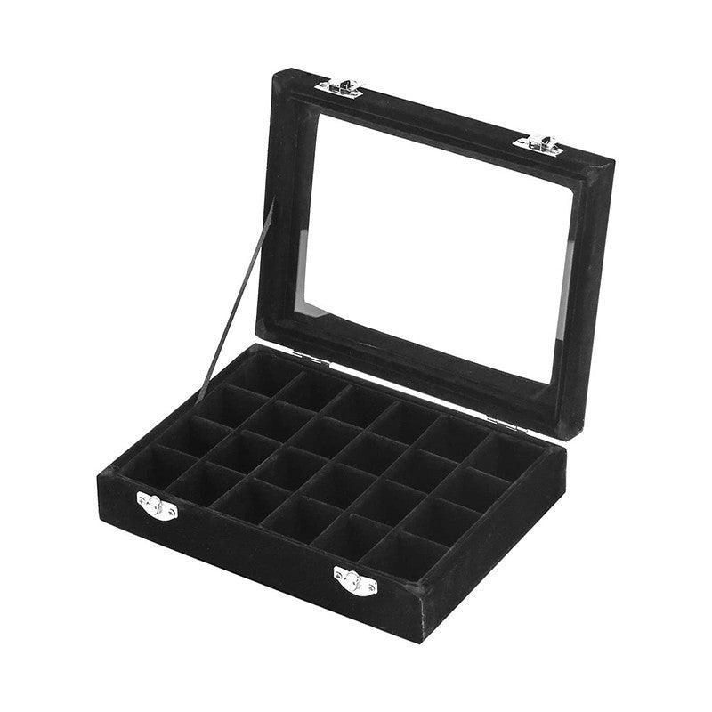 Velvet Jewelry Box Earring Organizer Display Case Storage Holder with 24 Grid - Rose Red