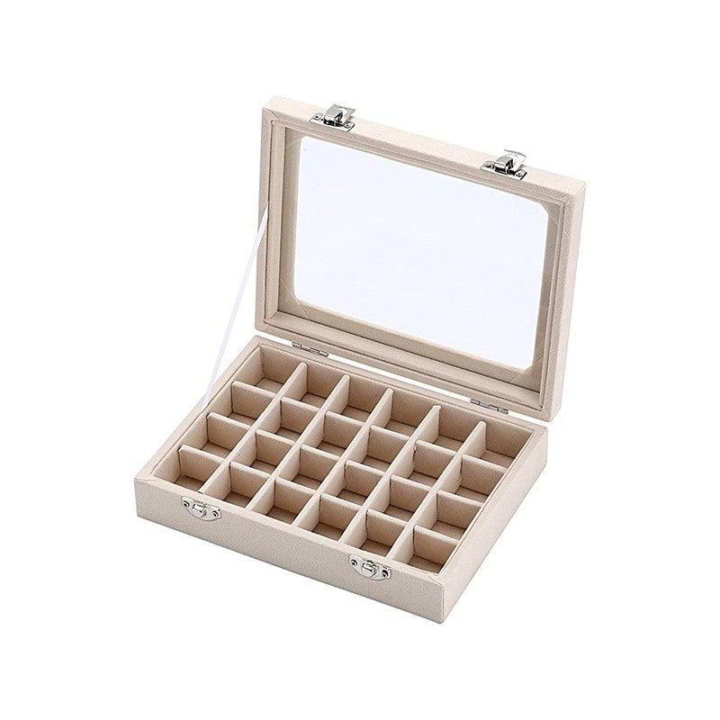 Velvet Jewelry Box Earring Organizer Display Case Storage Holder with 24 Grid - Rose Red