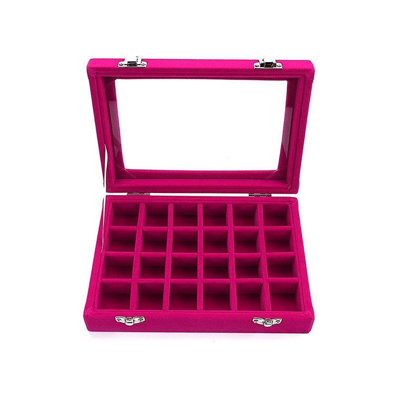 Velvet Jewelry Box Earring Organizer Display Case Storage Holder with 24 Grid - Black