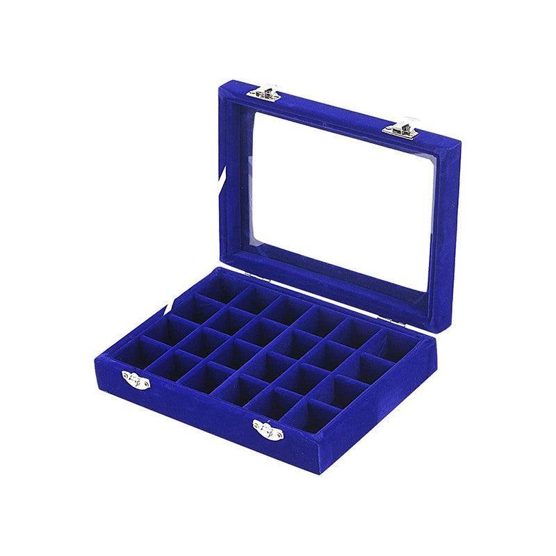 Velvet Jewelry Box Earring Organizer Display Case Storage Holder with 24 Grid - Black