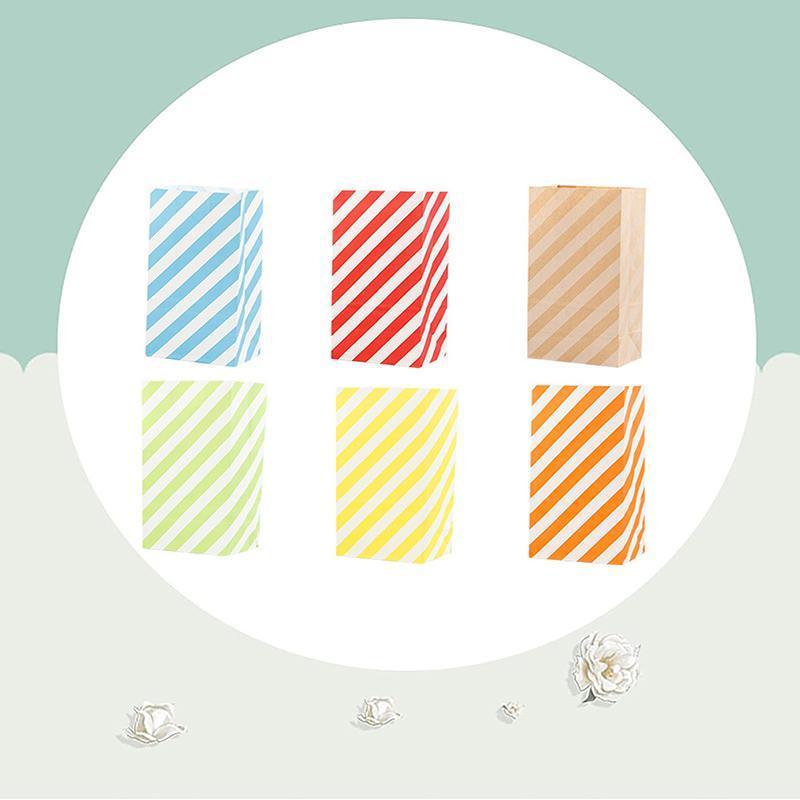 100X Colourful Plaid Kraft Paper Bag Candy Cookie Snack Cake Gift Bags 9X6X18cm - Orange