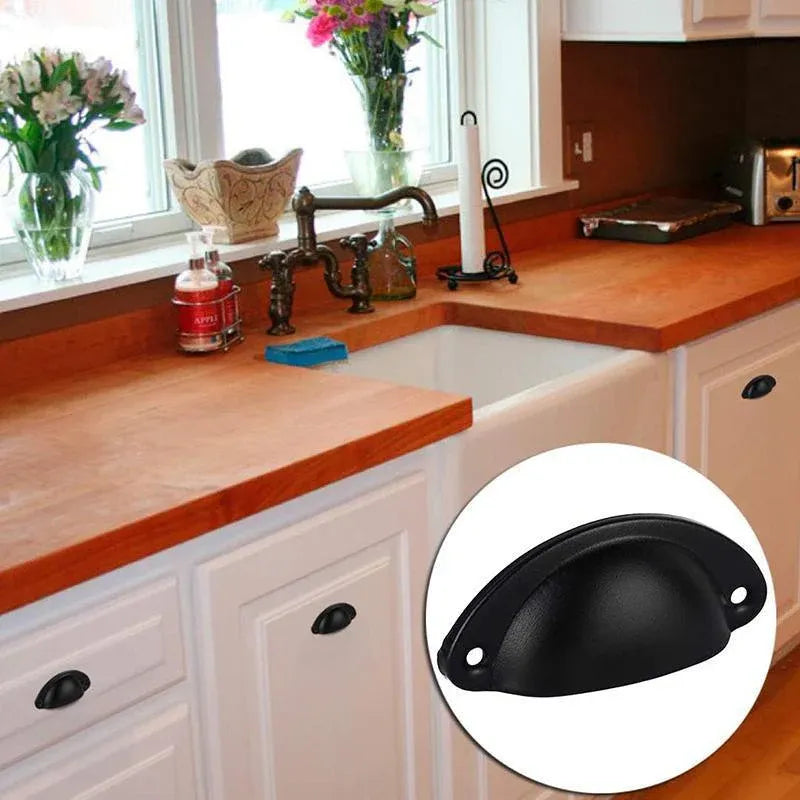 30X Modern Cup Cabinet Handle Knob Drawer Furniture Door Pull Shell Cupboard - Black