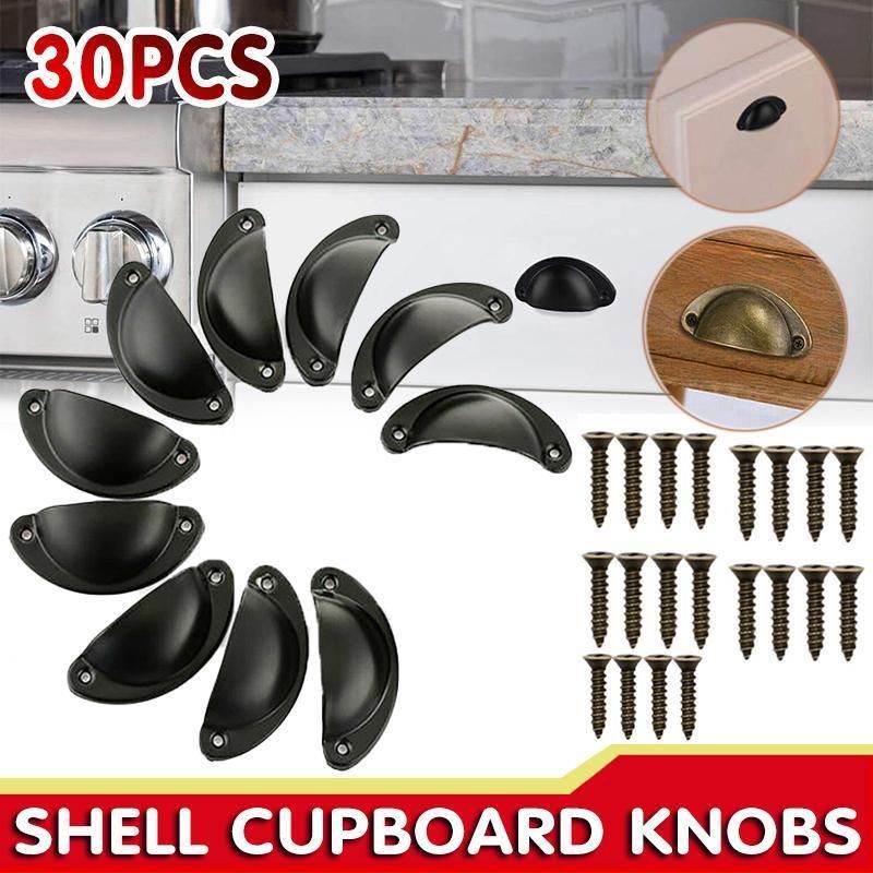 30X Modern Cup Cabinet Handle Knob Drawer Furniture Door Pull Shell Cupboard - Black