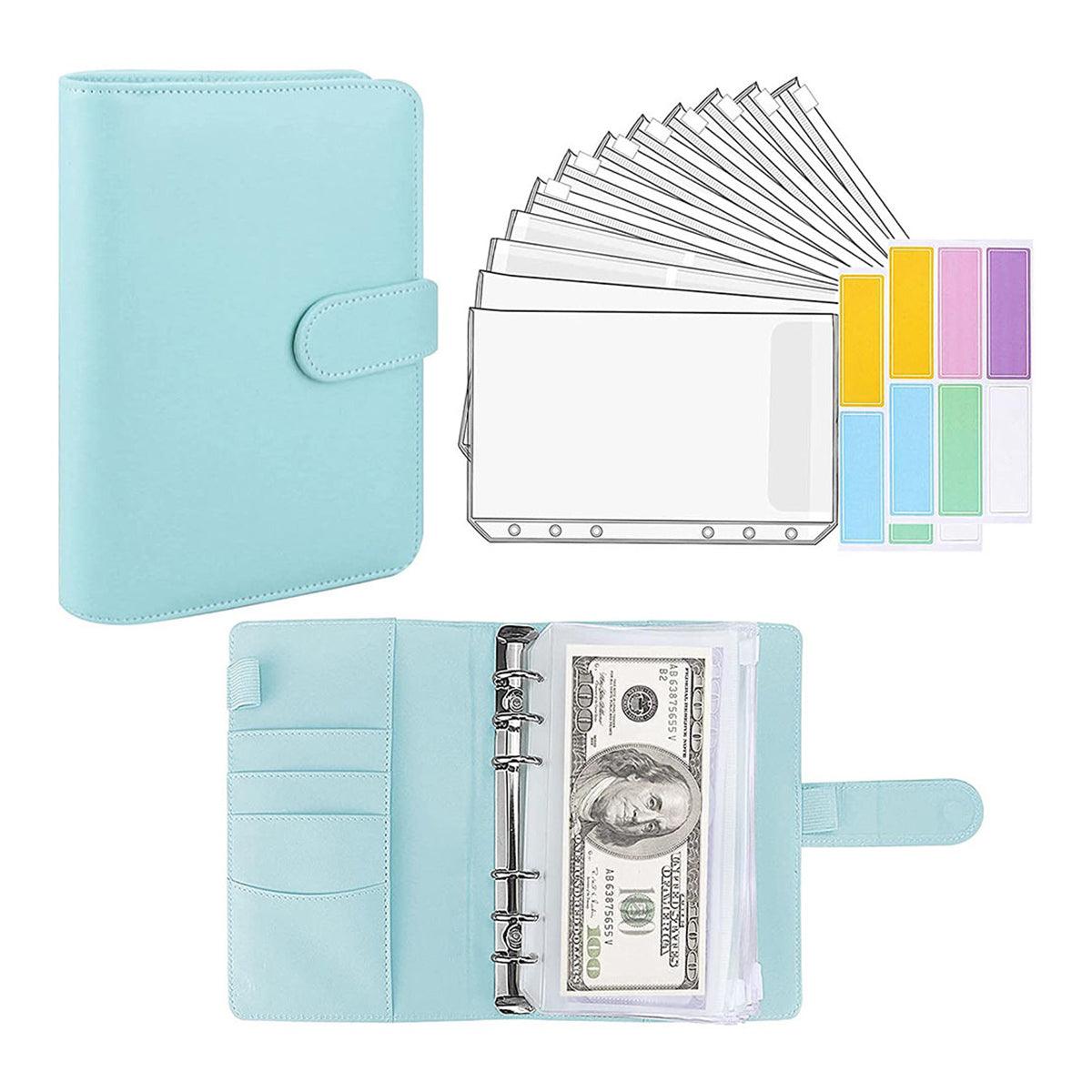 A6 Pu Leather Binder Pockets Cash Envelope Planner Notebooks - Blue