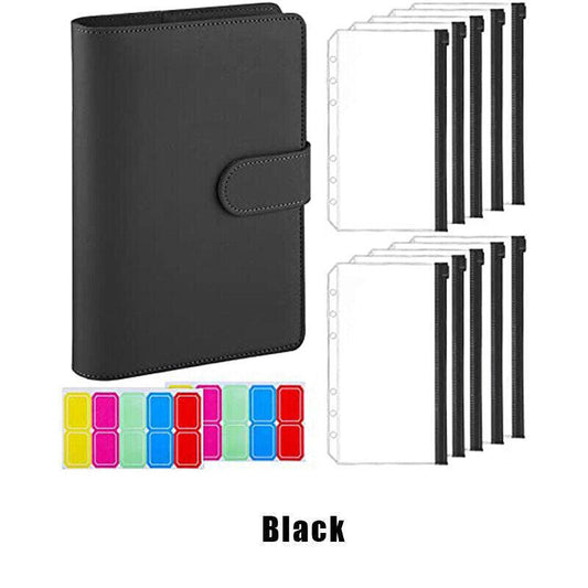 A6 Pu Leather Binder Pockets Cash Envelope Planner Notebooks - Pink+White