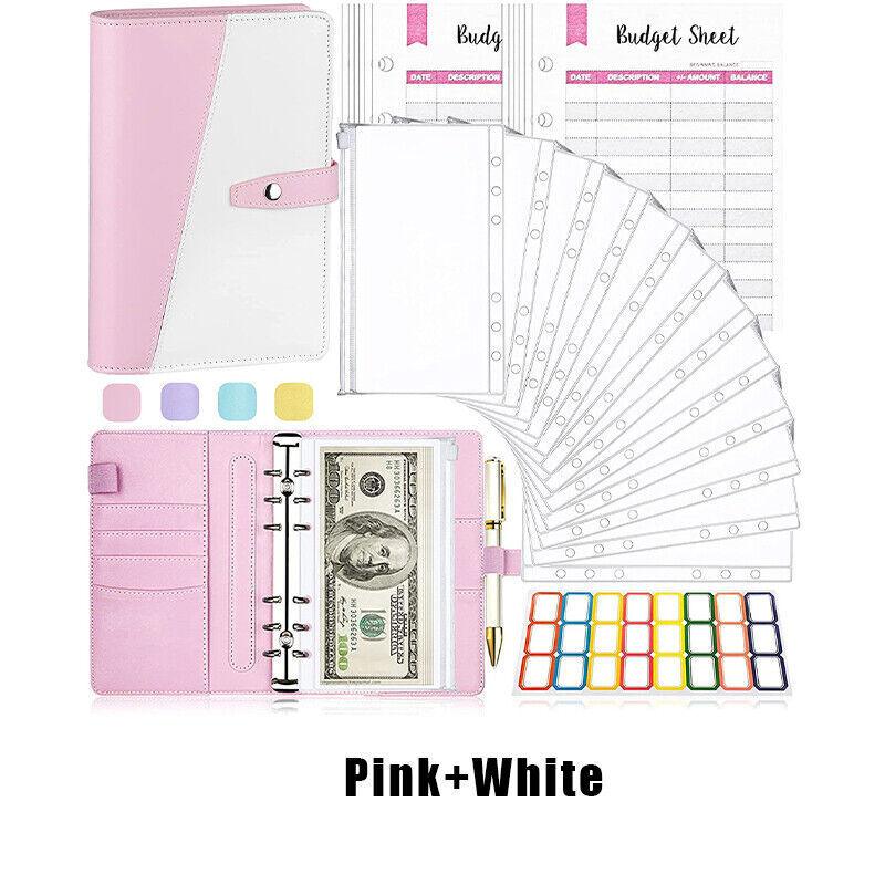 A6 Pu Leather Binder Pockets Cash Envelope Planner Notebooks - Light Purple