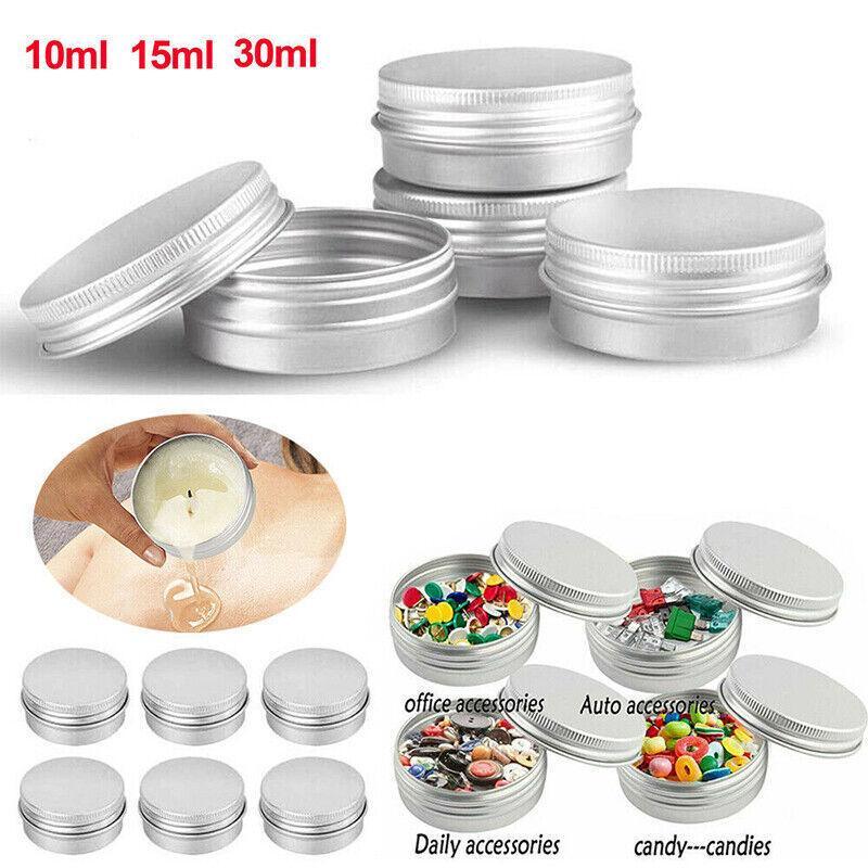 50Pcs Durable Silver Aluminum Cosmetic Pot Lip Balm Jar Containers Empty Tin - 15ML