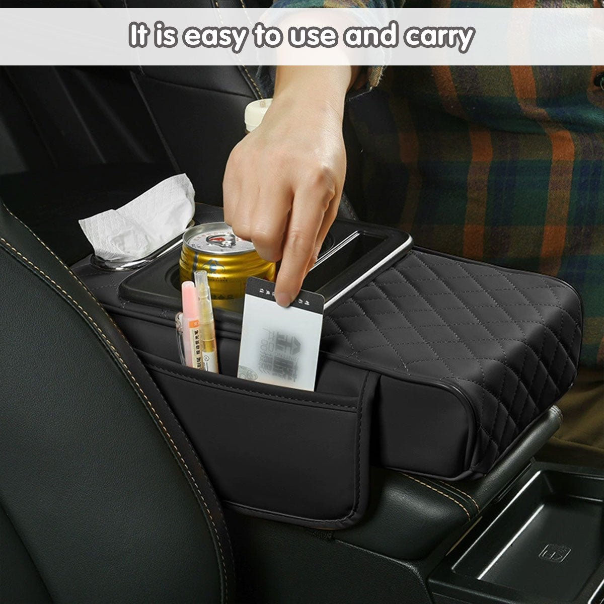 Car Armrest Pad Central Console Storage Box Lift Cushion Rest Support Organizer - Black Red