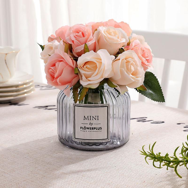 12 Heads Silk Rose Artificial Flowers Fake Bouquet - White